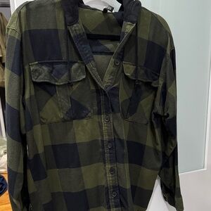 Divided Black and Green Plaid Jean Jacket
